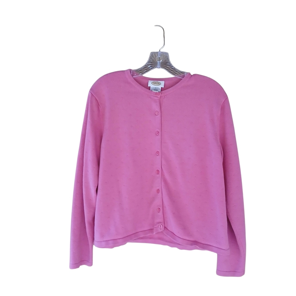 Talbots Pink Crewneck Pointelle Cardigan Size Large